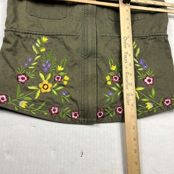 Boston Proper Zip Jacket Military Floral Embroidered Utility Green Festival XS - Picture 6 of 10
